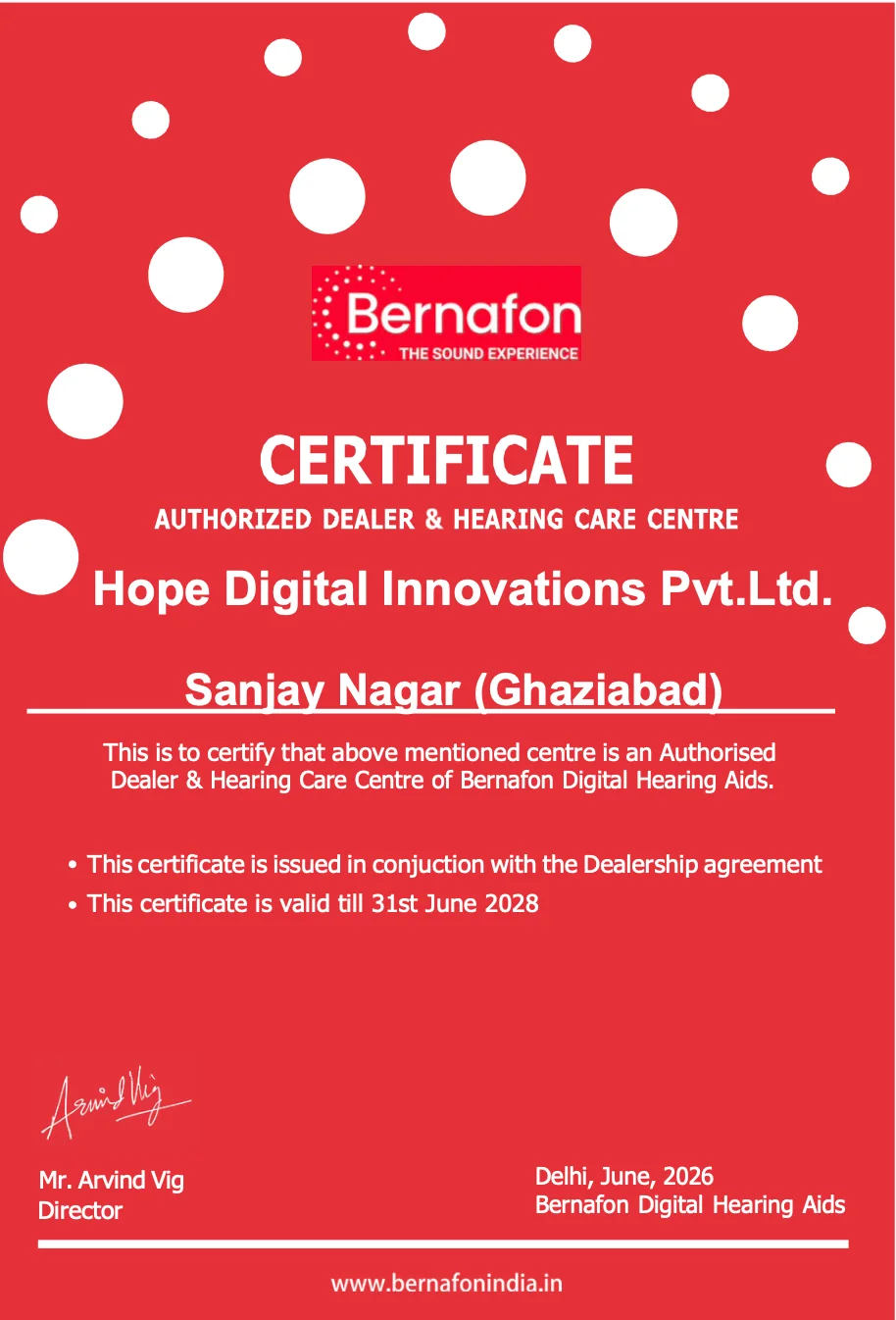 Hearing Hope certificate