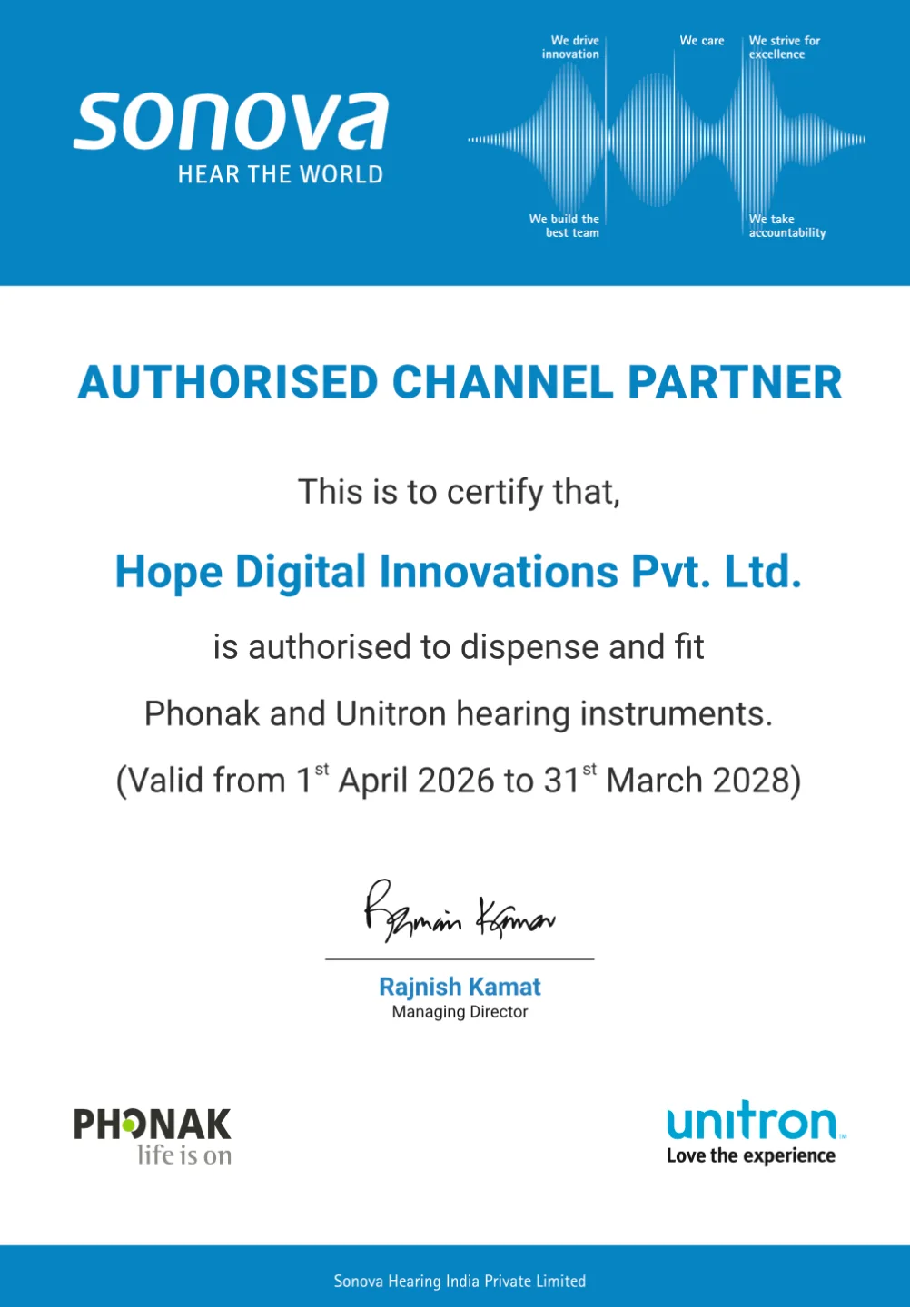 Hearing Hope official certificate